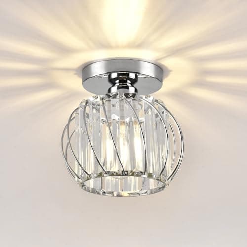 Image of Hudi Fyier Chandelier Crystals Ceiling Lighting Fixtures, Chrome Modern Mini Ceiling Light, Small Semi Flush Mount Ceiling Light for Kitchen Hallway Dining Rooms Living Rooms Bar