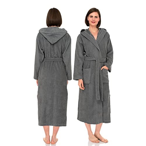 Image of NAUSHA.HOME Luxury Hooded Bathrobe Mens & Ladies Dressing Gown 100% Cotton Terry Toweling Shawl Collar Robe Perfect For Hotel & Spa Soft Stylish Robe (as8, alpha, x_l, regular, regular, Grey)