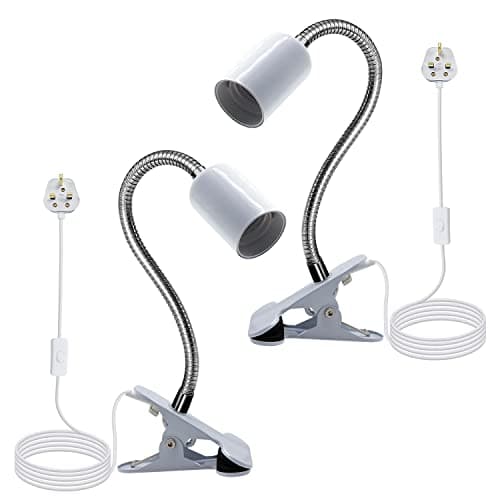 Image of LED Clip Light, 2PCS Metal Clip Desk Lamp,White Clip on Reading Light with 220CM Cable,9MM Thickened 350MM Lengthened Flexible Gooseneck Clip Flexible Light,Clip on Bulb Holder for Garage Kitchen