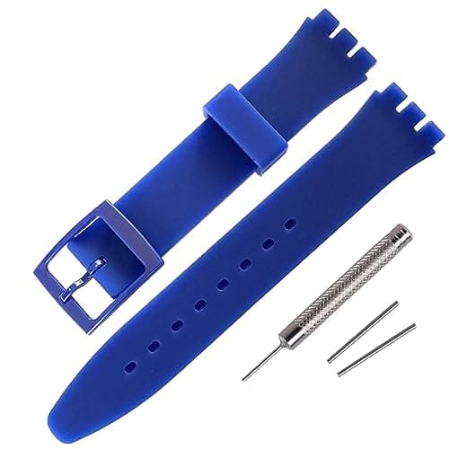 Image of Rihahisy Silicone Rubber Watch Strap/Watch Band Replacement for Swatch (17mm, Midnight Blue)