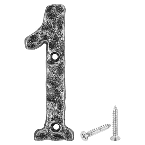 Image of sourcing map House Address Number, 5.5 Inch Cast Iron Vintage Wall Number 1 Outside Numbers for Home Street Office Mailbox Sign, Black & Silver