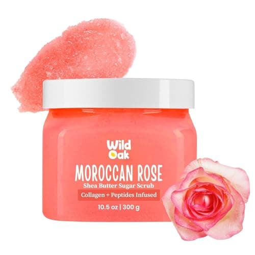 Image of Moroccan Rose Shea Butter Sugar Scrub | 300gm | With Vegan Collagen Tan Removal & Smooth Skin |Removes Dead Skin | Ultra Hydrating, Exfoliating & Moisturising Sugar Body Scrub