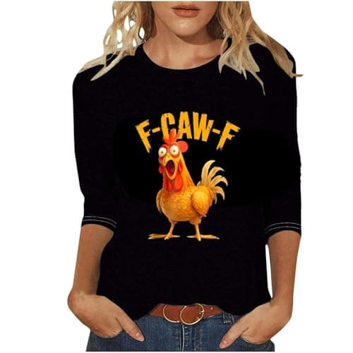 Image of F-CAW-F Tshirt Women, F-CAW-F Funny Black Raven Vintage Crow Sarcastic Humor T-Shirt, Ladies Causal Short Sleeve Crewneck Classic Tee Shirts Black 4XL