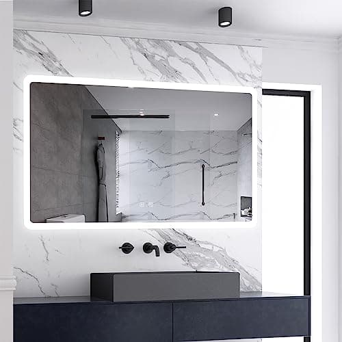 Image of Skybathroom 1200x700mm Bluetooth Bathroom Mirror with LED Lights Shaver Socket, Illuminated Smart Vanity Mirror with Demister Touch Sensor