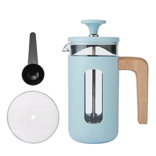 Image of La Cafetière Pisa 3 Cup Cafetière In Sky Blue, Durable Stainless Steel Frame and Plunger, Heat Resistant French Press With Stylish Natural Wood Handle, Versatile Coffee Plunger, 350ml