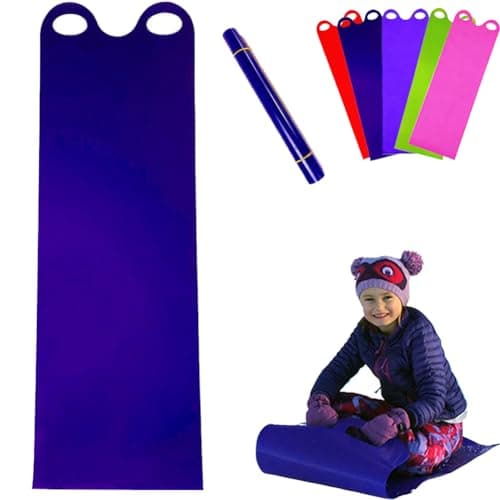 Image of Snow Crazy Carpet, Flexible Lightweight Roll Up Snow Sled Portable Rolling Snow Slider, Ski Board with Handles, Snow Sledge Carpet for Children Adult Winter Outdoor Sports (Blue)