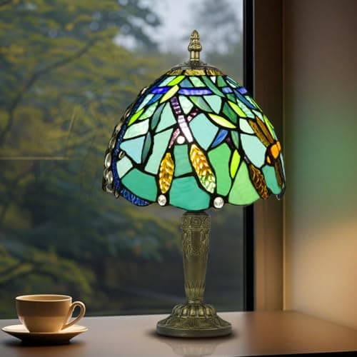 Image of Crefotu Small Tiffany Style Table Lamp, 3 Color Temperatures Bedside Lamp, 8 Inch Stained Glass Desk Light for Home Office Bedroom Living Room (Wheat Ears)