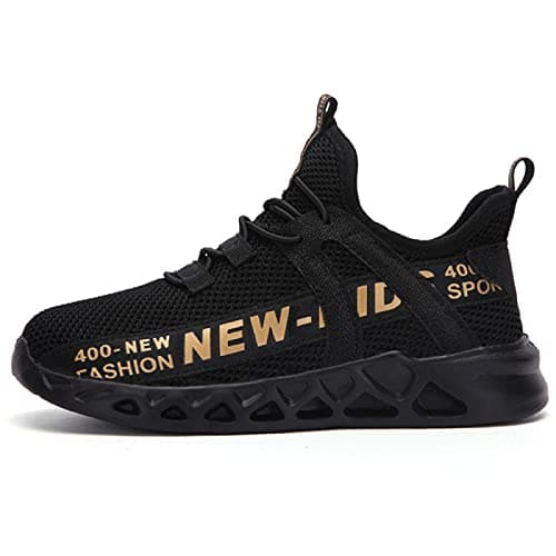 Image of GUOCHENXY Boys Trainers Size Kids Black Running Shoes Breathable School Children Outdoor Sports Sneakers Girls Black 13 UK Child