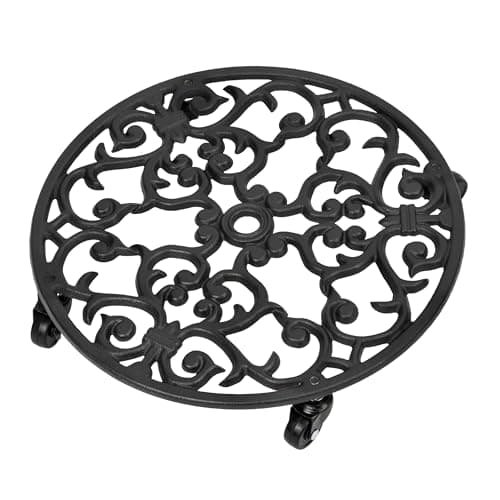 Image of DIVCHI Plant Stand Heavy Duty Metal Flower Pot Holder with Wheels Decorative Round Plants Holder Indoor & Outdoor Garden Patio Rolling Planter Stands