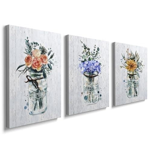 Image of prinfantasy Framed Wall Art Wood Canvas Wall Art 30x40CM Aesthetic Cotton Pattern Vintage Wall Decor Poster Colorful Plants Flowers Wall Decor Set of 3 Ready to Hang GYH0117