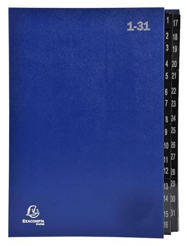 Image of Exacompta - Ref 57042E - Box of 6 Ordonator File Boxes - Hard Cover - Black Card Interior - Digital Laminated tabs from 1 to 31-32 compartments - Size 25x33cm - for A4 - Blue