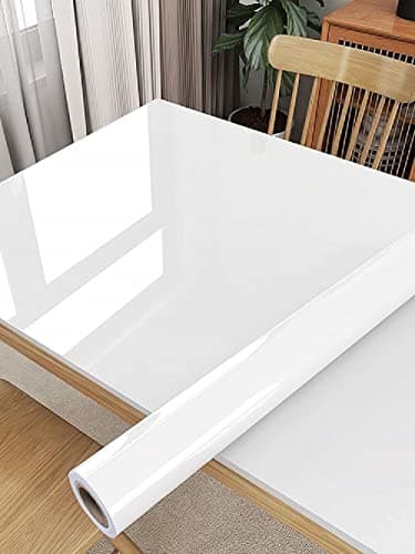 Image of Assnit Glossy Sticky Back Plastic Self Adhesive Wallpaper Vinyl Wrap Film Roll Furniture Sticker for Walls Doors White Glossy Effect 45X300cm Peel and Stick Vinyl Film Waterproof PVC Roll