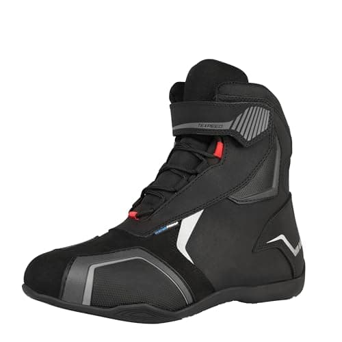 Image of Texpeed Leather & Suede Motorcycle Boots For Men - 100% Waterproof Short Cut CE Approved Touring/Racing Style Biker Shoes - Black - UK 11