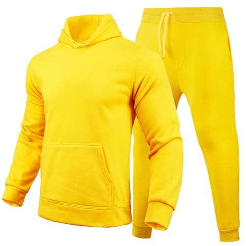 Image of Mens Big and Tall Tracksuit Set 2 Piece Sweatshirt and Joggers for Men Fleece Tracksuit Sets Gym Casual Exercise Running Sport Sweatsuit Lounge Wear Set Sports Casual Sweat Suit (Z1 Yellow,L)