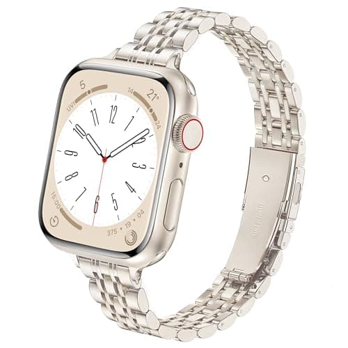 Image of wipalor Slim Stainless Steel Strap Compatible with Apple Watch Straps Women 42mm(Series 11 10) 41mm 40mm 38mm, Metal iWatch Strap, Ladies Band for Apple Watch Series 10 9 8 7 6 5 4 3 2 1 SE,Starlight