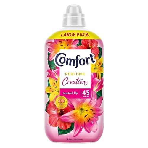 Image of Comfort Perfume Creations Tropical Lily Fabric Conditioner Softener with Motion-Activated Fragrance Technology 100 Days of Freshness 45 washes (1.35 L)