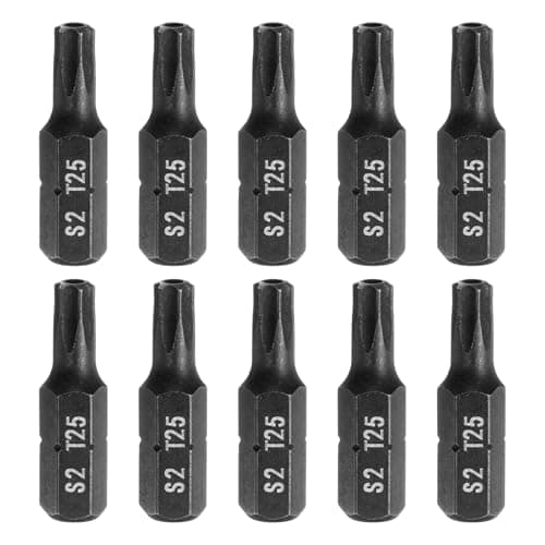 Image of sourcing map 10pcs T25 Torx Screwdriver Bit 1/4" Hex Shank 25mm/1" Length S2 Steel Star 6 Point Head Hex Security Screw Driver Bits with Hole for Impact Electric Screw Driver Power Tools, Black