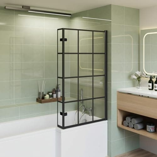 Image of NesHome Reversible 1400 x 830mm Tempered Glass Grid Bath Screen Matte Black