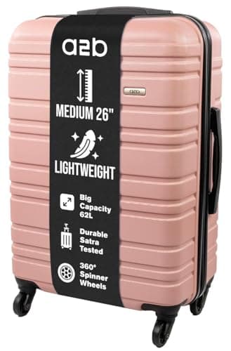 Image of A2B 26" Medium Lightweight Hard Shell Suitcase - Rose Coloured Luggage with 4 Spinner Wheels, Durable ABS Travel Cases for Holiday, Stress Tested Zippers (Dark Rose, Medium)
