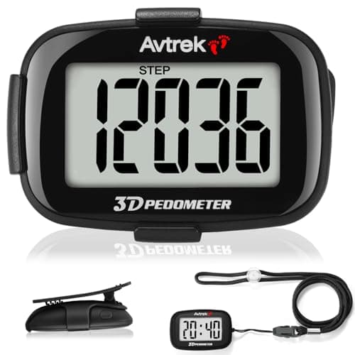 Image of AVTREK Step Counter with Clip and Lanyard, 3D Pedometer with Time Display and LED Backlight, Simple Step Counter for Walking Running, Men Women Elder(Black)