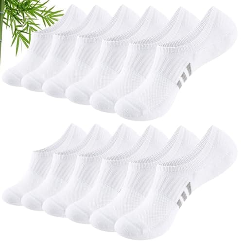 Image of Stoeury Bamboo No Show Trainer Socks for Womens 6 Pairs, Low Cut Non Slip Sports Socks, Breathable Summer Invisible Ladies Ankle Sock for Walking, Running and Daily Use, White UK 6-8