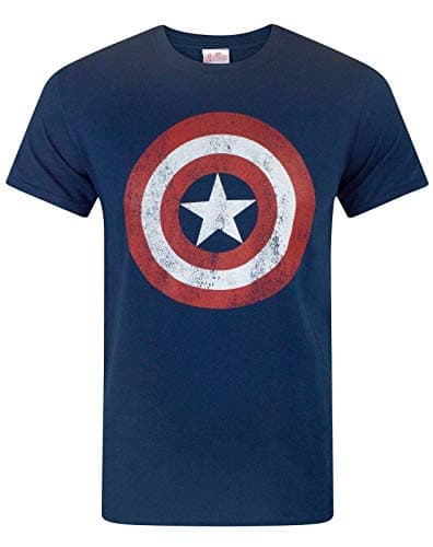 Image of Marvel Men's Captain America Distressed Shield T-Shirt Medium Navy Blue
