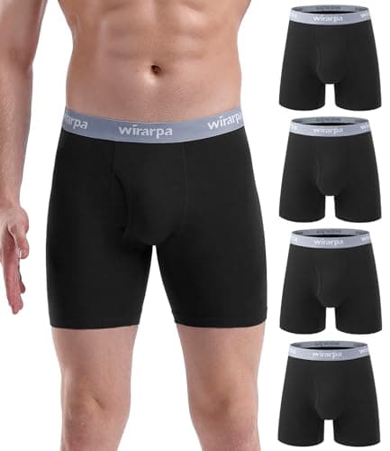 Image of wirarpa Men's Underwear Trunks Cotton Stretch Boxer Shorts Open Fly Tagless Underpants for Men Regular Leg 4 Pack Black Size M