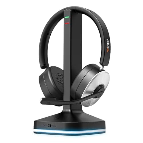 Image of Wantek Wireless Headset with Microphone, On Ear Headphones for PC Laptop Tablet, Office Teams Zoom Skype, Dual Connection