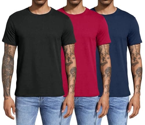 Image of Boyzn Men's 3 Pack Cotton T-Shirts, Men's Short Sleeve Tees, Crewneck Cotton T-Shirts for Men Black/Navy/Red-S