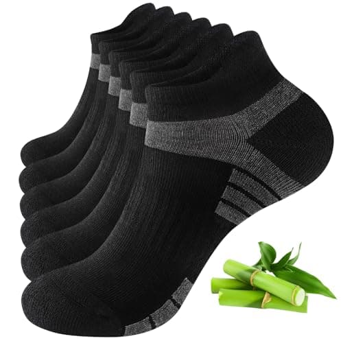 Image of Stoeury Bamboo Trainer Socks for Men & Women, Breathable & Cushioned Anti-Blister Ankle Socks with Seamless Toe, Ideal for Outdoor Running, Gym & Summer Sports, 6 Pairs Multipack