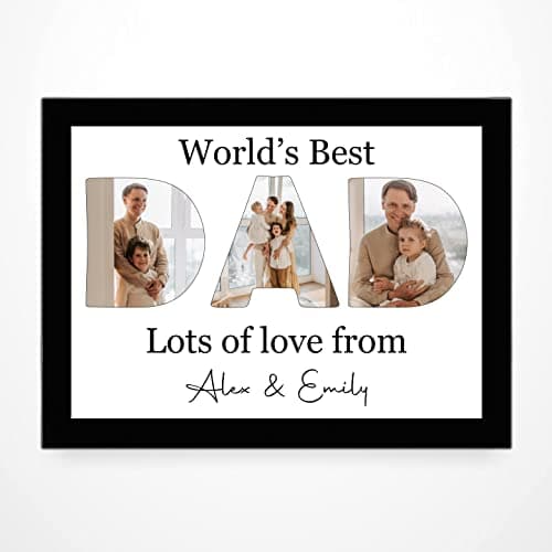 Image of PB TECH Personalised Father's Day Prints & Framed With DAD Pictures Inside The Letters With A Special Message Presents For Dad, Grandfather, Birthday, Christmas, Fathers Day A5, A4, A3 Unique gift