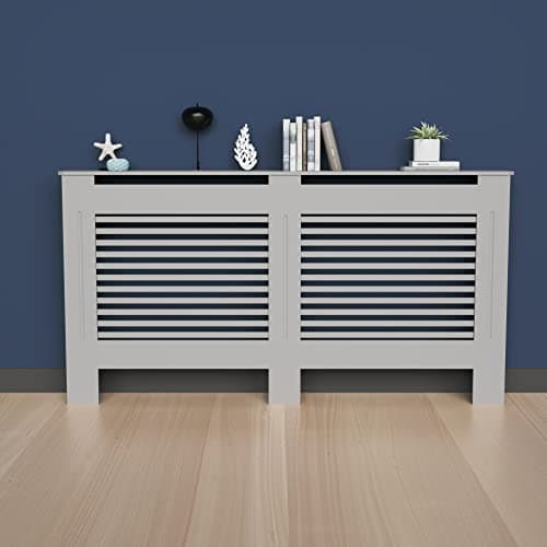 Image of High Radiator Cover Wood Cabinet: 92cm Height Grey Large Heater Covers Horizontal Slat Internal Heights 90cm Tall Radiator Shelf Thicken MDF Wooden Bedroom Hallway Wall Cabinets Living Room
