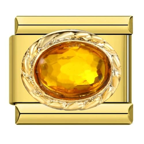 Image of Mon & Sons Gold Yellow Gem Crystal Charm Silver Italian Link Stainless Steel Bracelet Charm Compatible With 9mm Bracelet