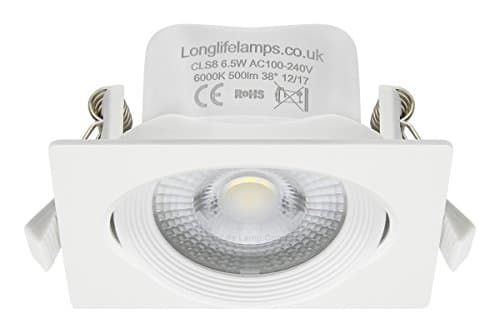 Image of Long Life Lamp Company 4 x Adjustable 6.5w LED Recessed Ceiling Downlights Square 6000k Daylight White 500 Lumens CLS8