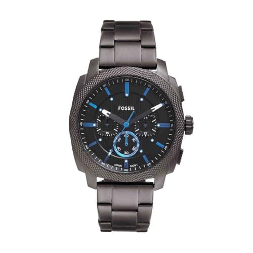Image of Fossil New Machine Watch for Men, 44mm Quartz Chronograph Movement with Stainless Steel or Leather Strap,Charcoal and Grey