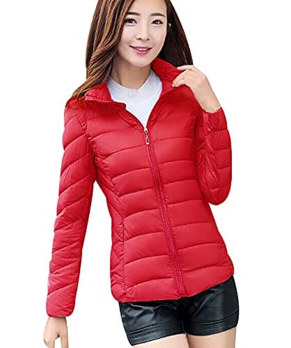Image of OADOBKICE Ultralight Packable Down Ladies Winter Coats Women Oversize Waterproof Jackets Padded Quilted Puffer Jacket Parka Coat Women Elegant Ladies Down Bubble Plus Size Windbreaker Women Top Red L