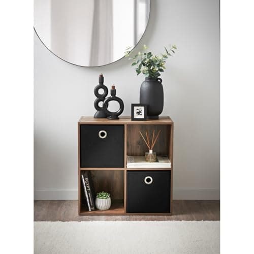 Image of Homme Concept – 4 Cube Storage with 2 baskets, Walnut Living Room Bookcases and Shelving Unit, Kids Bookcases, Free Standing Wooden Bookcase, Storage Organiser, BookShelf.