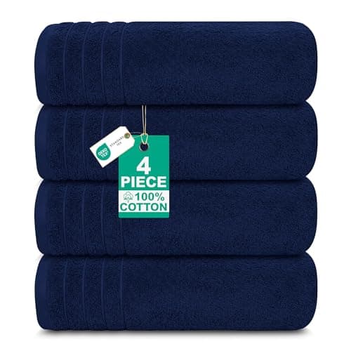 Image of Casa De Rococo Extra Large Bath Towels Set of 4 (76x152 cm) - 100% Cotton, Super Soft & Lightweight Towel, Quick Dry & Highly Absorbent Hotel Quality Bathroom Bale Towels - 450 GSM | Navy