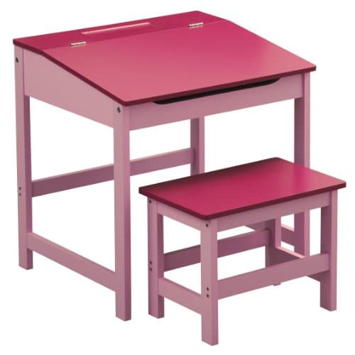 Image of Premier Housewares Kids Desk with Stool – Wooden Children’s Study Table with Storage Compartment, Pink