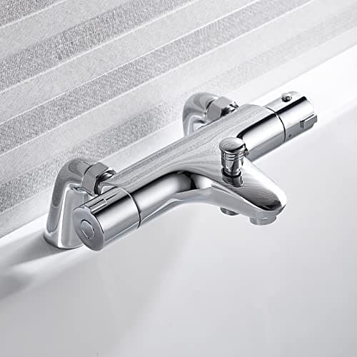 Image of Thermostatic Bath Shower Mixer Taps,NewEast Modern Chrome Bathroom Bar Shower Value with Bath Filler Spout