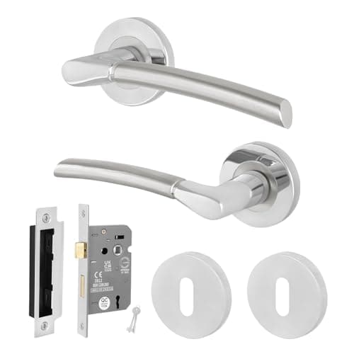 Image of EAI Chrome Door Handle Key Lock Set, 1 Pair Internal on Rose Satin and Polished Chrome Handles, Sash Lock 64mm - Bova