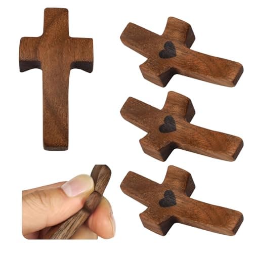 Image of Yitexin 5 Pack Walnut Wooden Pocket Cross, 2" Small Carrying Prayer Cross for Hand Holding, Cross My Heart, Religious Encouragement Present