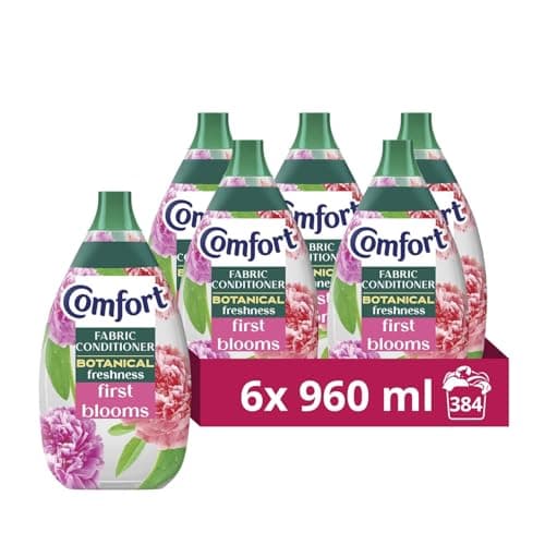 Image of Comfort Botanical Fabric Conditioner First Blooms – Crystalfresh, Dermatologically Tested, Dye-Free, Floral Scent for Sensitive Skin, 64 Washes per Bottle, 960ml, Pack of 6