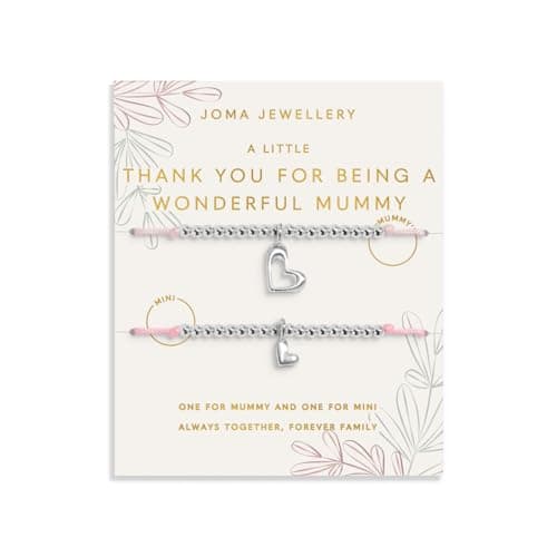 Image of Joma Jewellery DUO A LITTLE THANK YOU FOR BEING A WONDERFUL MUMMY Silver Plated Two Bracelets 24.5cm adjustable & 22.5cm adjustable