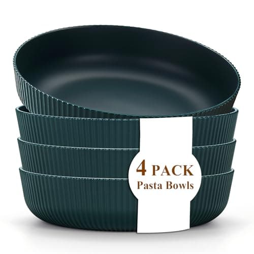 Image of Kyraton Pasta Bowls Set of 4, 1.1L Large Pasta Serving Bowl Plastic Unbreakable Serving Dishes (Dark Green)