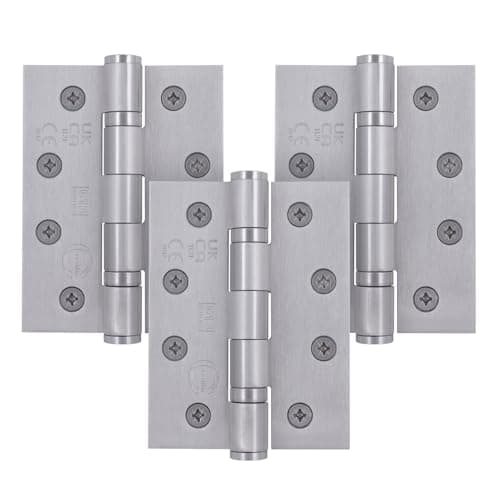Image of EAI Fire Door Hinges 4" / 102mm | Satin Stainless Steel Grade 13 Heavy Duty Fire Rated Internal Hinges | Pack of 3
