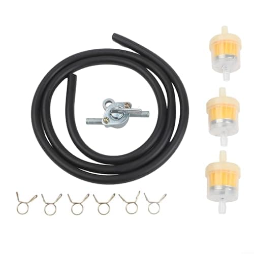 Image of Fuel Cock Filter Assembly with Fuel Lines for Most ATVs - Off-Road Vehicles - Karts and Scooters - Direct Replacement ABS Rubber Petcock Accessories(Black)