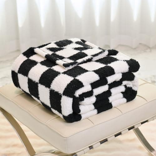 Image of DREAMLANDING Checkerboard Checkered Blanket Grid Chessboard Gingham Throw Blanket Fuzzy Fluffy Cozy Thick Warm Soft Microfiber Plaid Blanket for Home Decor Bed Sofa Couch (Black Plaid, 127 * 152cm)