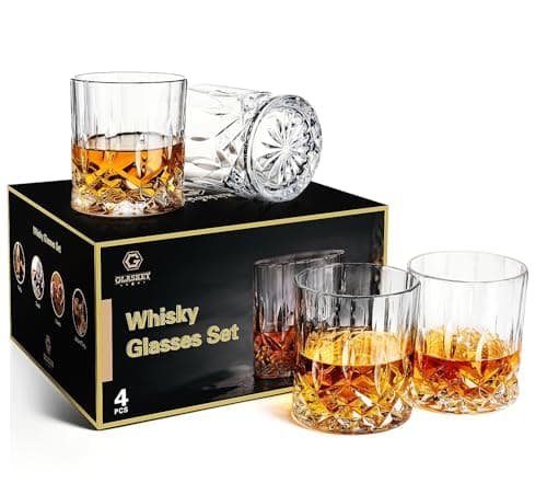 Image of GLASKEY Whiskey Glasses Set of 4,320ml Lead-Free Crystal Whiskey Tumbler,Old Fashioned Glass for Bourbon,Cognac,Irish Whisky,Personalised Whisky Glass Gift Set for Men,Dad,Brother