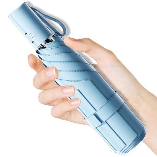 Image of Moorrlii Automatic Mini Travel Windproof Folding Umbrella - UV Protection, Instant Open/Close for Rain/Sun, Small Compact Lightweight Design Fits in Tote Bag/Travel Case/Backpack for Commute, Women